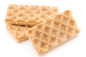 Waffle with crem isolated on white background.