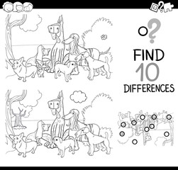 Fototapeta na wymiar dogs difference game coloring page