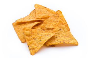 Nachos chips, isolated on white background.