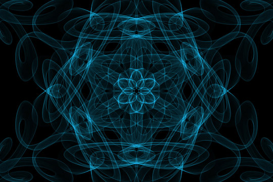Symmetrical shapes and fractals. Abstract dark background.