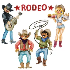 Rolgordijnen Cowboys and Cowgirls. Watercolor Illustration © nataliahubbert