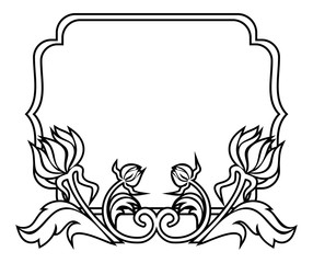 Black and white frame with flowers silhouettes. 