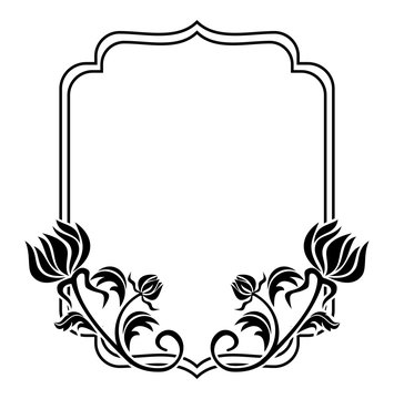 Black and white frame with flowers silhouettes. 