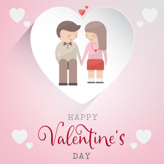 Valentine's day abstract background with two lovers sitting on cut paper heart.
