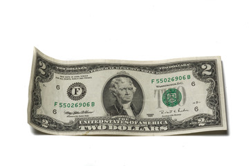Two dollar banknote isolated on white background