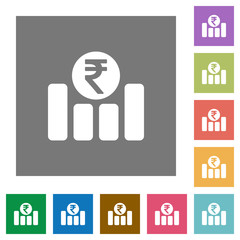 Indian Rupee financial graph square flat icons