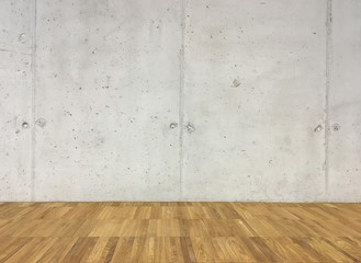 concrete wall with wood floor