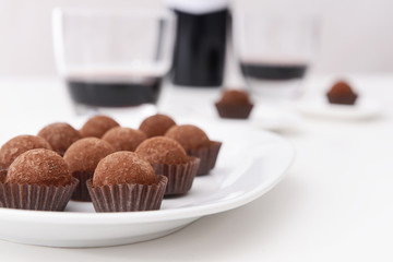 Delicious chocolate truffles closeup