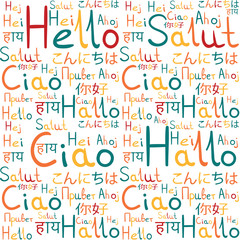 Hello all languages white background pattern meadow freindship 4