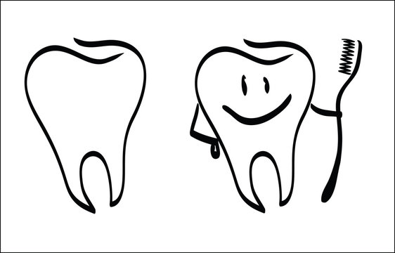 set for design on the dentist, tooth and smiling tooth with toothbrush vector image