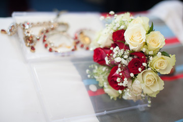 Wedding red and white roses bouquet