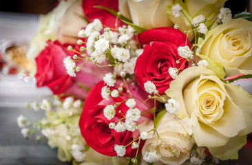 Wedding red and white roses bouquet