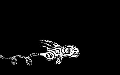 Colorful hand drawn graphic of psychedelic tropical sea life