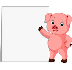 cute pig with blank sign