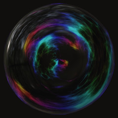 Rainbow soap bubble on black background