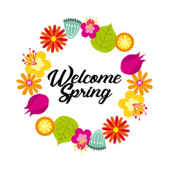 wreath of flowers over white background. spring season concept. colorful design. vector illustration