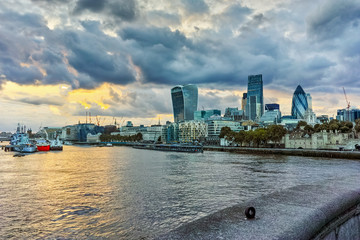 Sunset panorama of city of London and Thames river, England, Great Britain