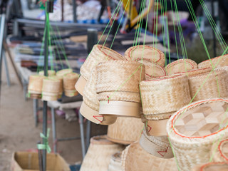 Bamboo weaving boxes for sticky rice container, rice basket, Kra