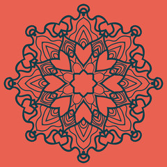Ornate Print on Red Background. Mandala Flower for Colouring Work Relaxation Adult Zentangle Background