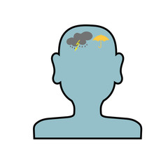 Mans head outline with blue background