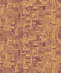 Fototapeta premium Hand drawn seamless pattern with skyscrapers. Hand drawn Vintage illustration with New York city NYC, cityscape with panoramic view of architecture, skyscrapers, megapolis, buildings, downtown.