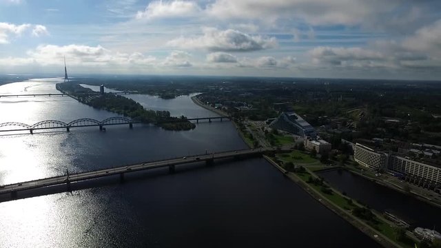 Riga, Latvia - September 2016: Panoramic view of Riga over river
