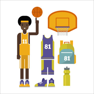 Basketball game competition elements vector sport illustration.