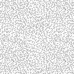 Hand drawn swirls circular dashed lines. Spirals seamless doodle pattern. Abstract vector background