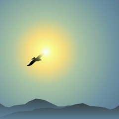 Landscape Silhouette Bird In The Mountain Misty