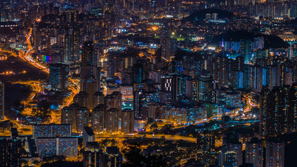 Cityscape after sunset on Kowloon Peak, Hong Kong