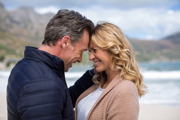 Mature couple standing face to face on the beach