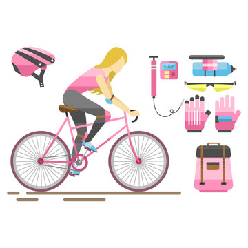 Flat bicycle equipment icon rider vector illustration.