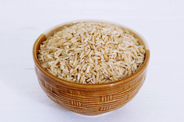 Brown Rice on white background