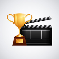 trophy and clapboard icon over white background. colorful desing. vector illustration