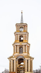 Nicholas The Wonderworker's church, Church of Saint Nicholas in Venev. Tula region, Russia. The church is destroyed, only the belltower has escaped. Height is 75 meters.