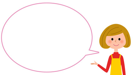 説明するエプロンの女性　吹き出し