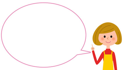 指をさすエプロンの女性　吹き出し