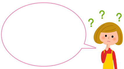 疑問をいだくエプロンの女性　吹き出し