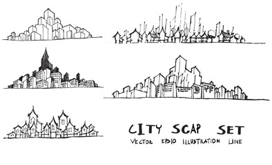 Cityscape Vector Illustration Line Sketched Up eps10