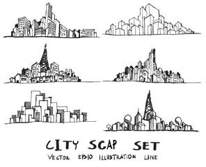 Cityscape Vector Illustration Line Sketched Up eps10