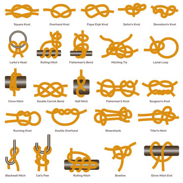 Marine knots and hitches types vector isolated icon
