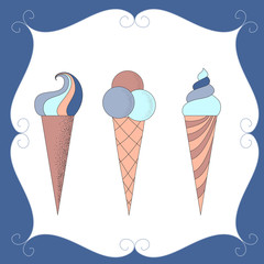 Vector cute ice cream horns