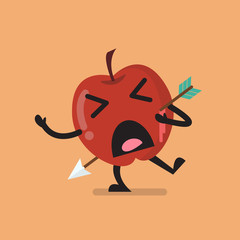 Apple character shot by an arrow