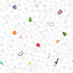 Fototapeta na wymiar Russian New Year holiday symbols white seamless pattern. Christmas celebration tradition icons vector illustration background 