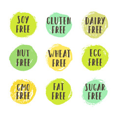 Set of allergen free badges. Can be used for packaging design. Vector illustration
