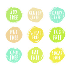 Set of allergen free badges. Can be used for packaging design. Vector illustration