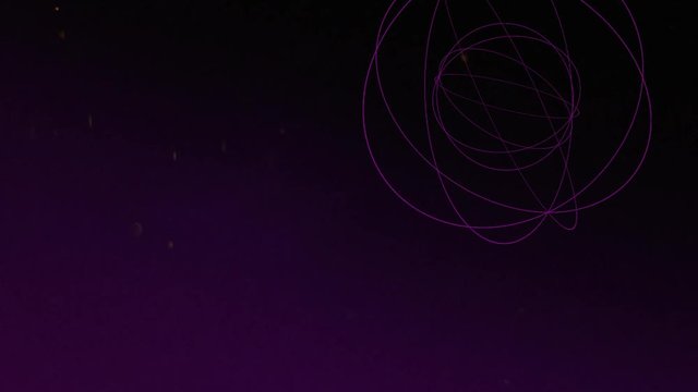Multiple floating three-dimensional circles rotate against a purple background as dust particles move throughout the animation.