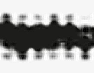 Dark vector halftone wavy shape. Modern trendy generative illustration. Rough monochrome splash of round particles. Background artwork made of splattered dots. Element of design. - 136265698