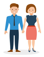 Happy young couple holding hands and smiling. European cute family. Cartoon vector flat-style illustration. 