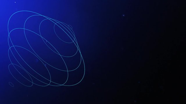 Floating three-dimensional spring moves against a blue background as dust particles move throughout the animation.